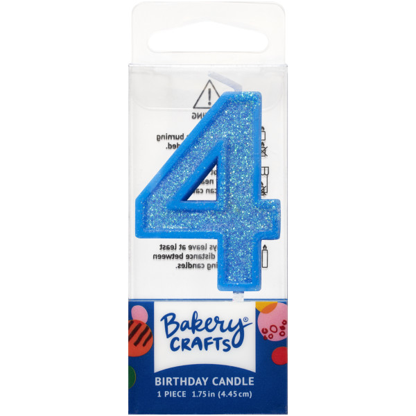 4 Mini Blue Glitter Numeral Candles