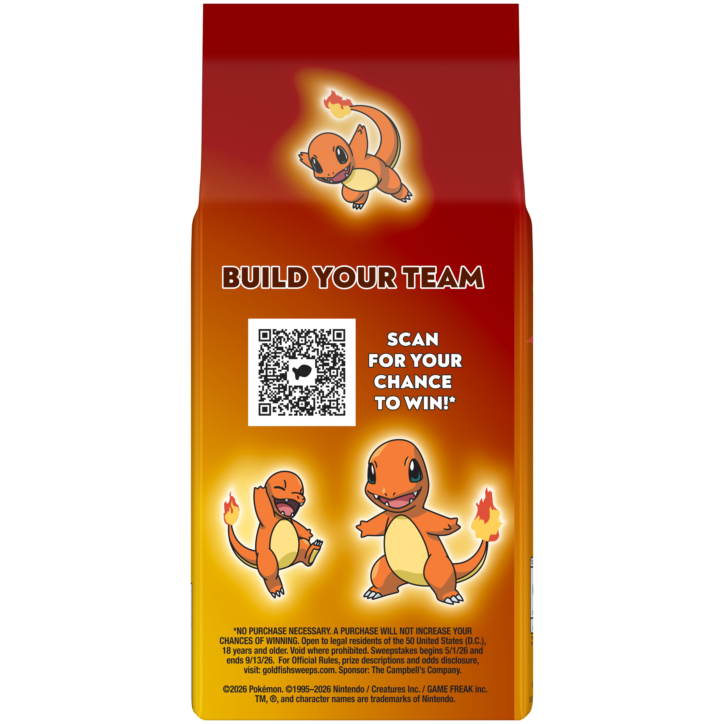 Goldfish® Pokémon Charmander Cheddar Cheese Baked Snack Crackers, 6.6 oz, bag - Back Image