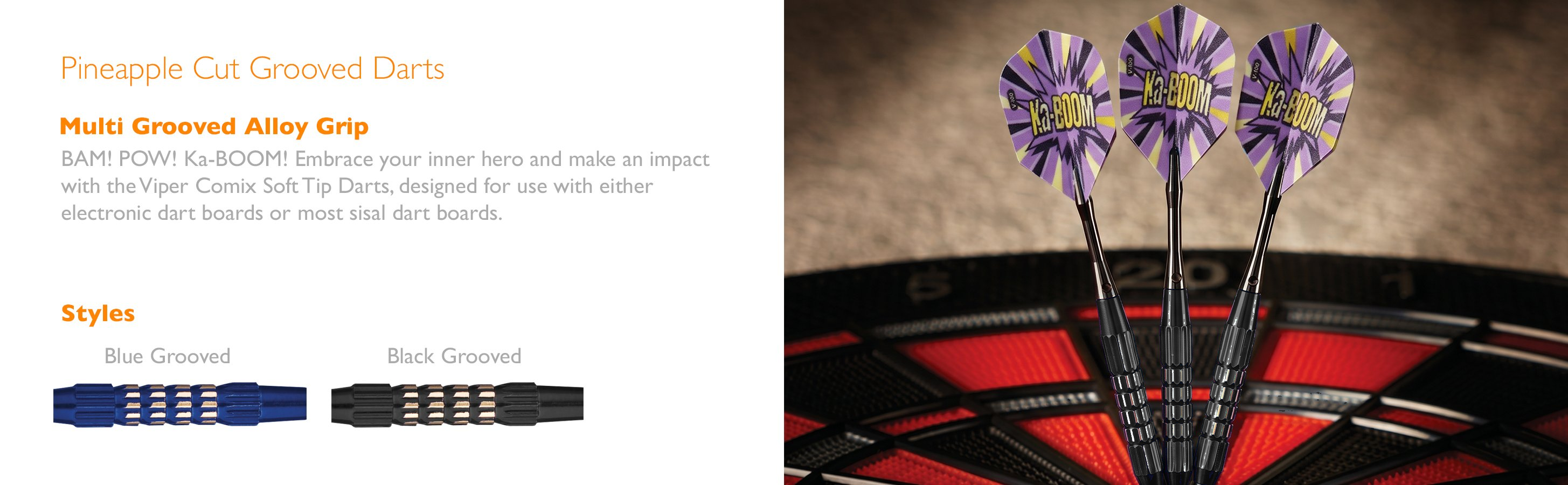 Three steel tip darts with blue pineapple-textured flights and grooved barrels, clustered on a dartboard