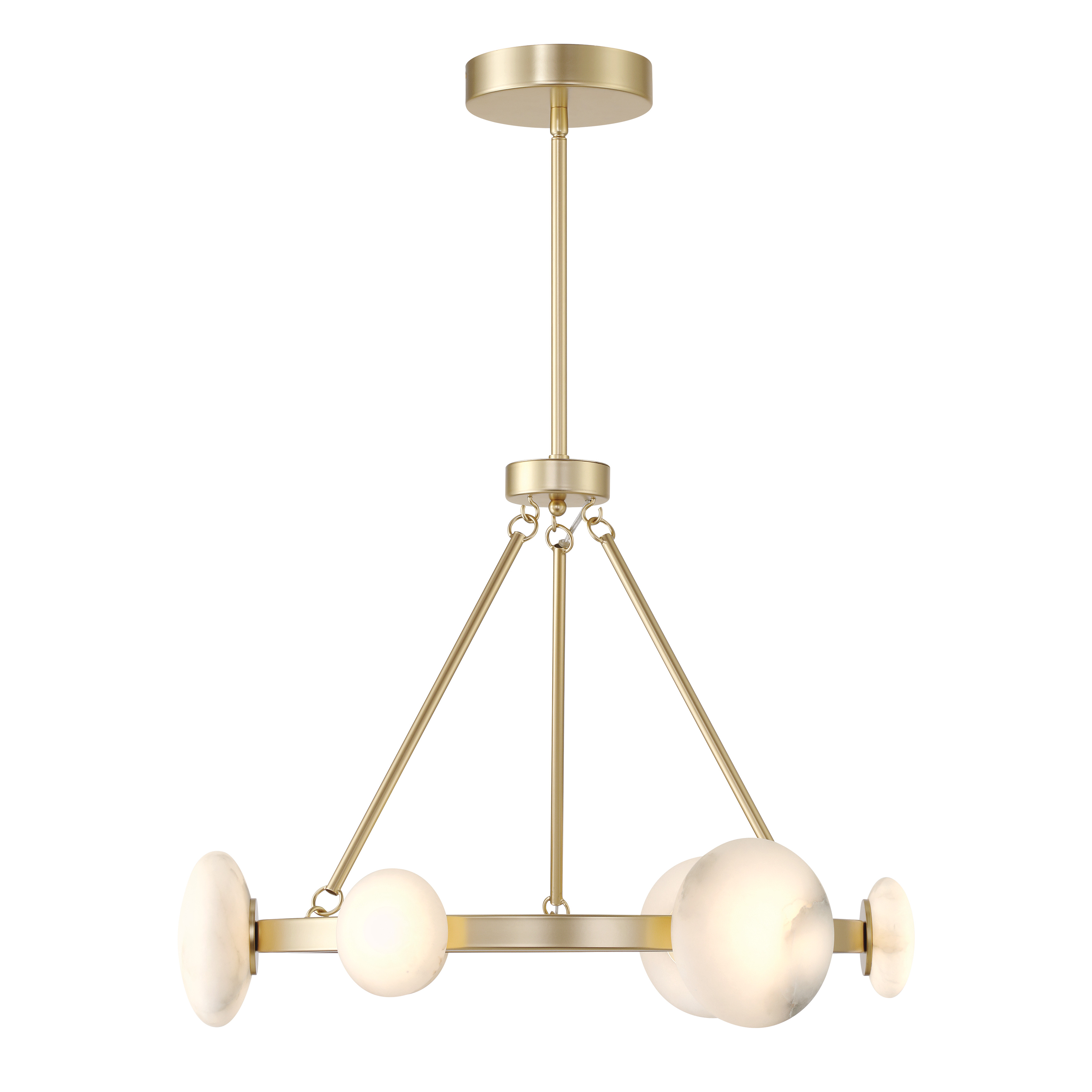 The Zill 6-Light Chandelier combines modern sophistication with natural warmth through its Lily Gold finish and genuine alabaster shades. High-output integrated LED delivers 4,683 lumens with excellent color rendering. - alternate view