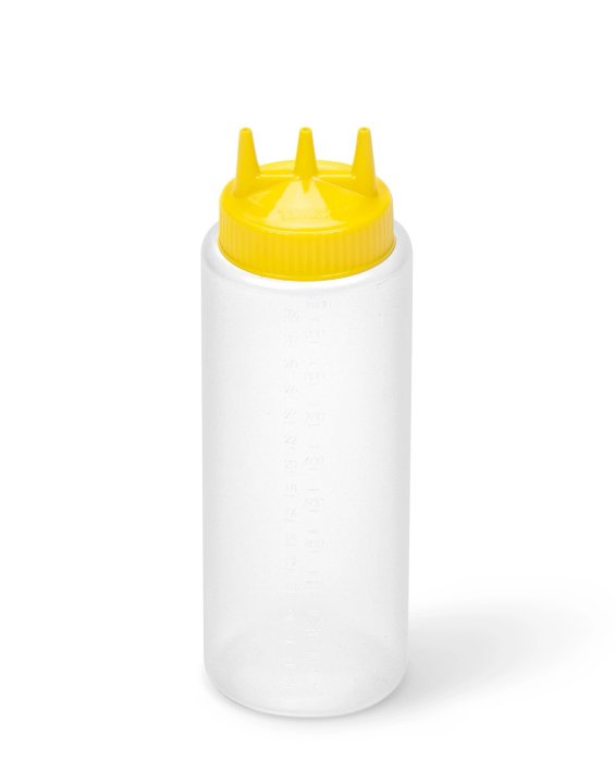 Distributeur à pression triple transparent de 950 ml avec douilles jaune