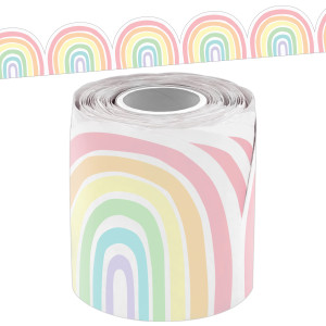 Pastel Pop Rainbows Die-Cut Rolled Border Trim, 50 Feet