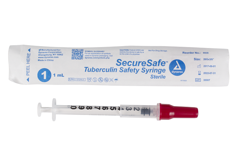 SecureSafe™ Tuberculin Safety Syringe - 1cc - 26G, 3/8