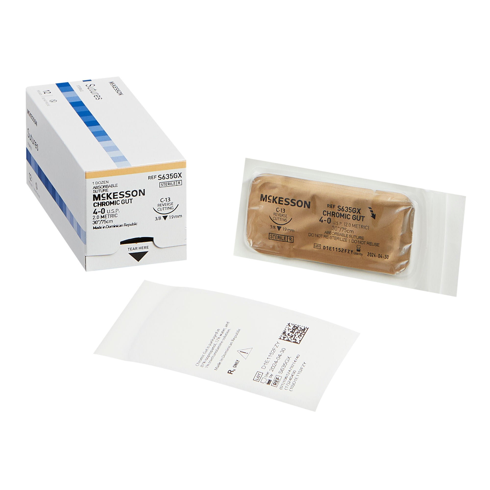 McKesson Chromic Gut Absorbable Suture with C-13 Needle, Size 4-0
