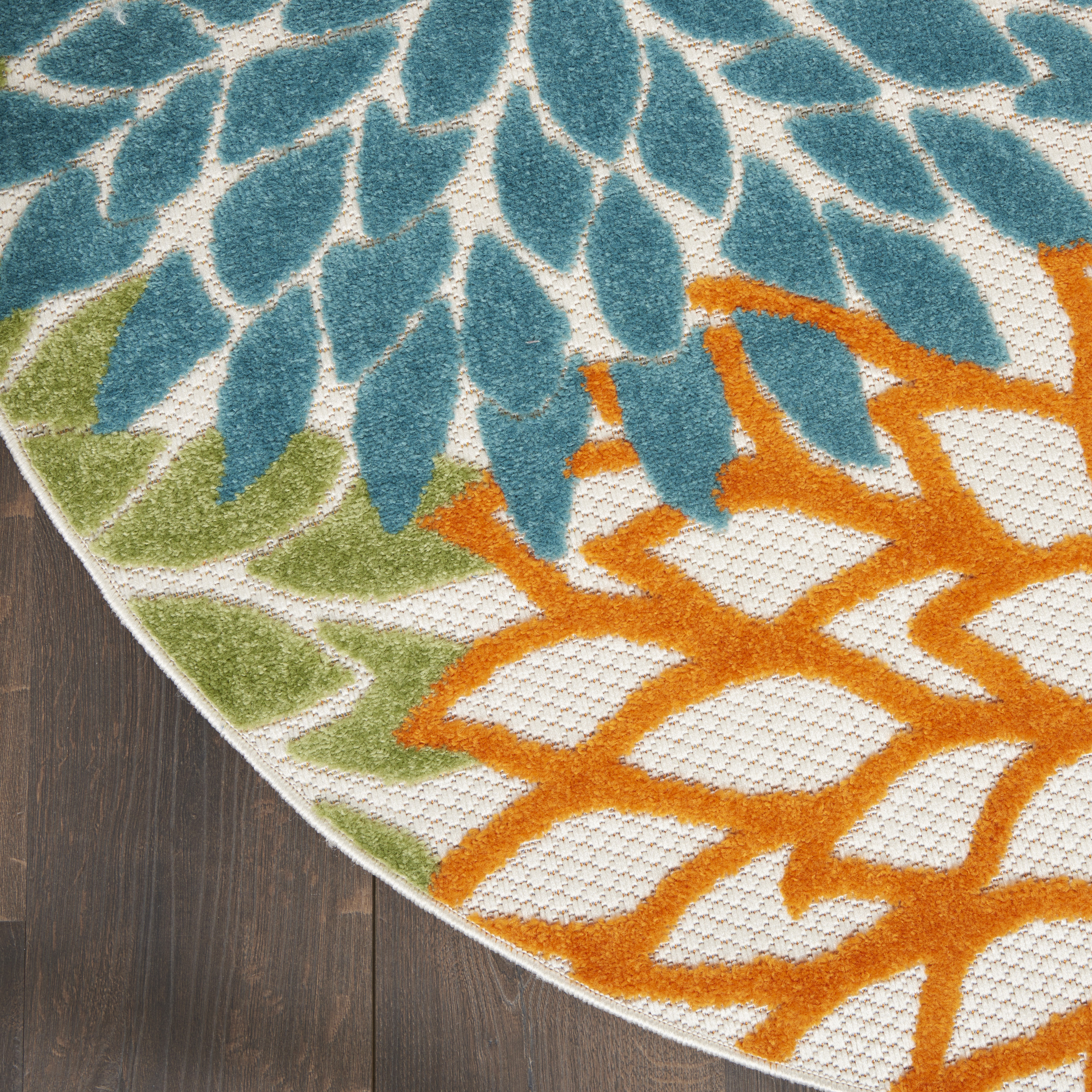 Nourison Aloha 7'10" x Round Turquoise Multicolor Tropical Rug