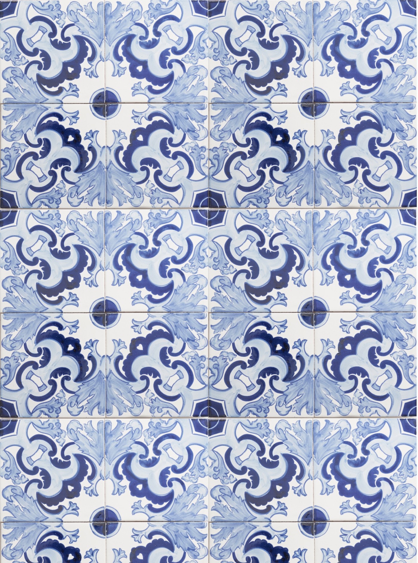 blue and white tiles with decorative designs.