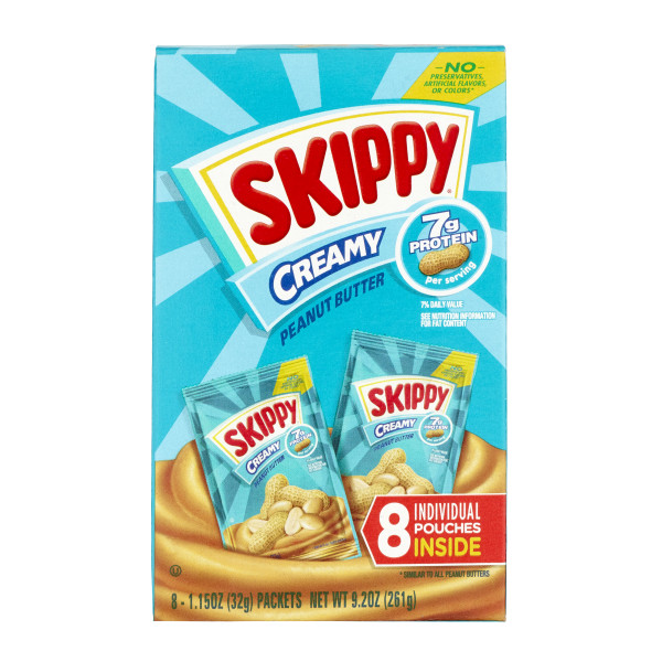 SKIPPY(r) Creamy Peanut Butter Individual Squeeze Packs . C1CB - Front Center Inner Pack (Hi Res)