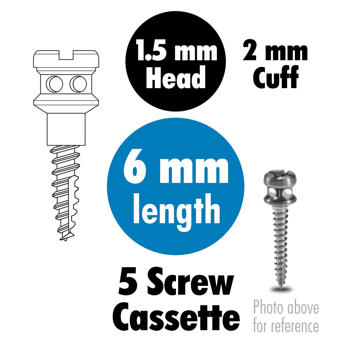 ACE Orthodontic Bone Screws 1.5mm x 6mm with 2mm cuff, sterile, titanium, 5/Pkg