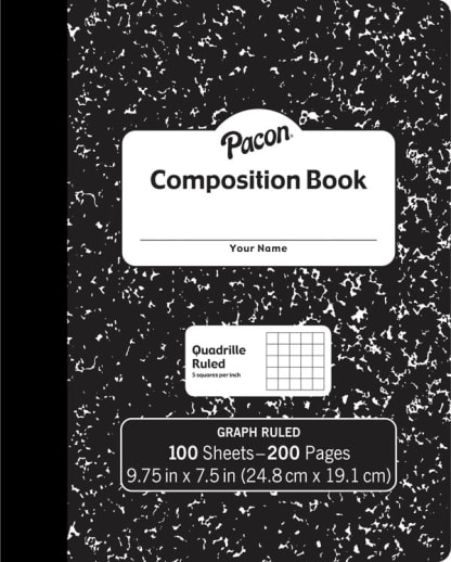 Composition Book Hard Cover, Graph Ruled (Quadrille Ruled), Black Marble (100 sheets)