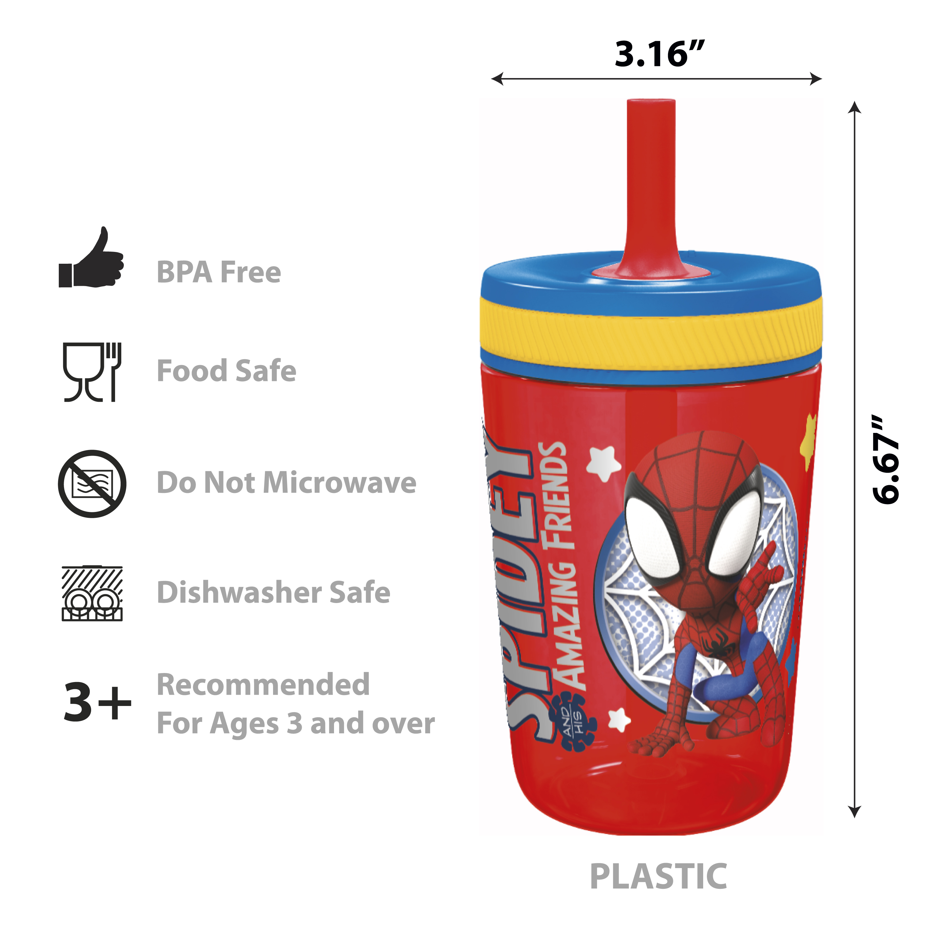 Marvel Comics 15  ounce Plastic Tumbler, Spider-Man and his Amazing Friends, 3-piece set slideshow image 7
