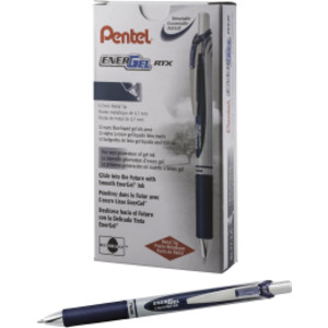 EnerGel RTX Retractable Liquid Gel Pen, (0.7mm) Metal Tip, Medium Line, Navy Blue Ink, 1 Dozen