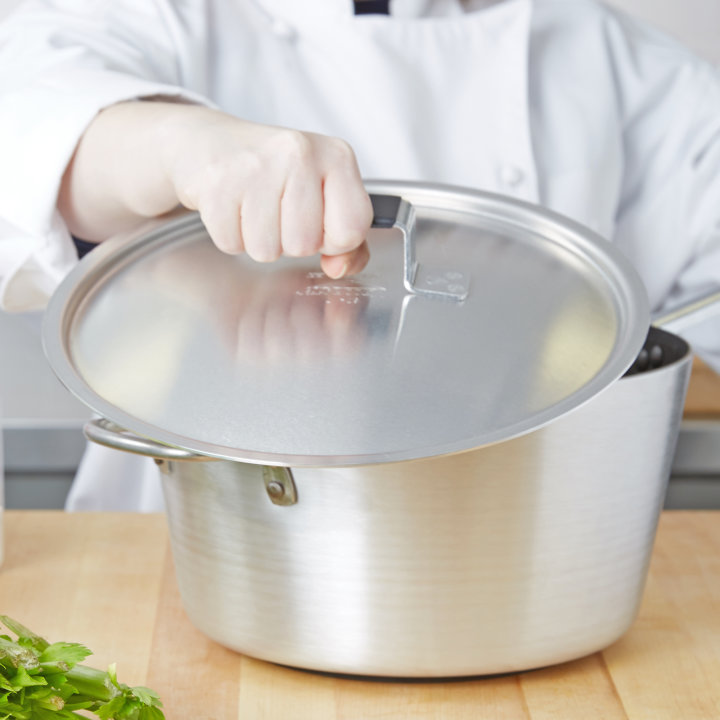 11 3/16-inch Wear-Ever® domed aluminum cover with satin finish and dipped handle