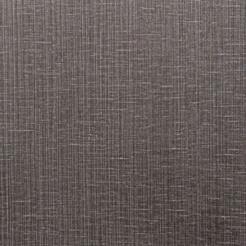 Brown-gray linen-textured wallpaper or upholstery fabric covering a surface, showing fine crosshatched weave and subtle horizontal threads; close-up, evenly lit, neutral interior context.