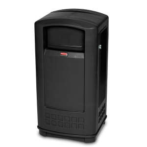 Rubbermaid Commercial, Plaza® Jr., 35 gal, Resin, Black, Square, Receptacle