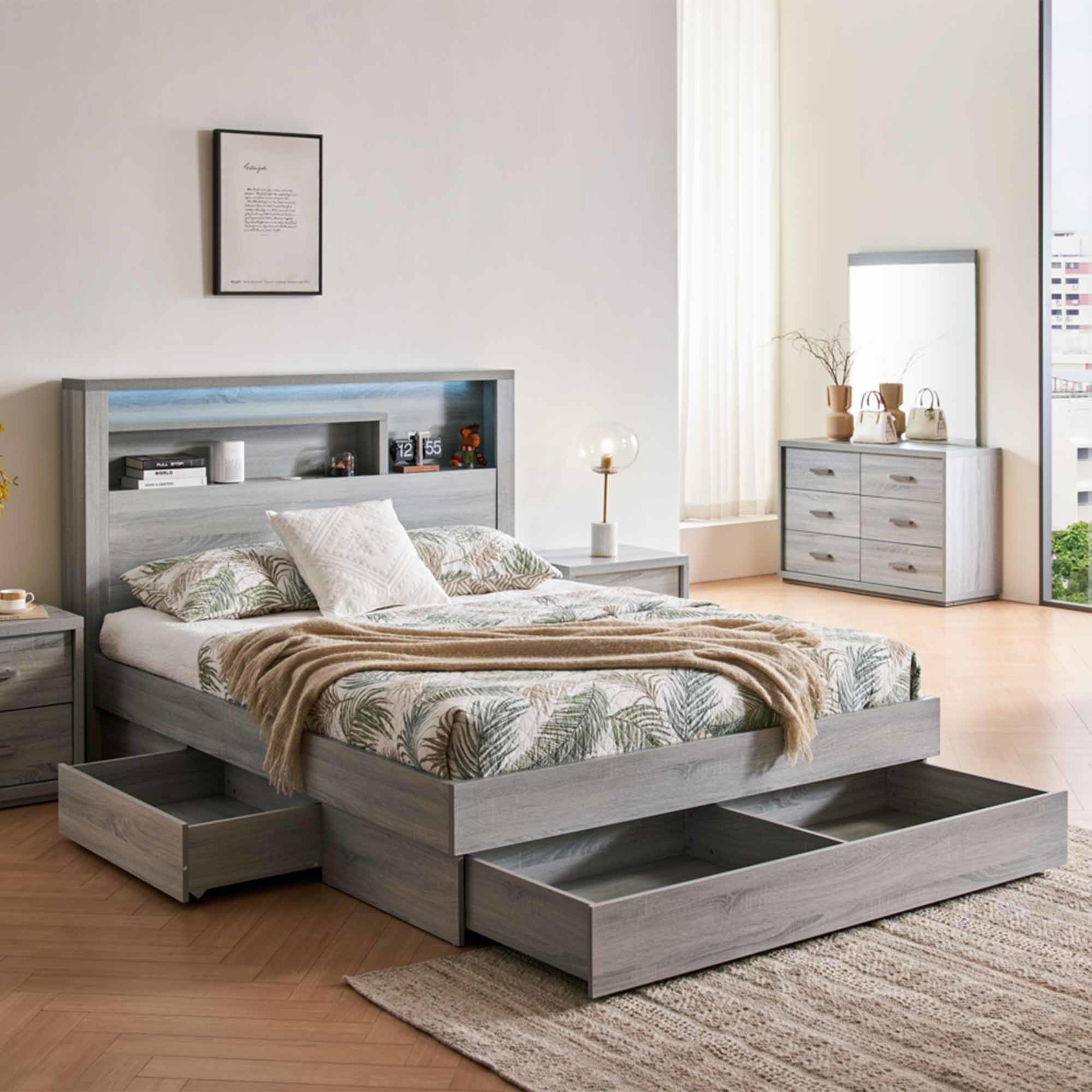 Lifestyle image of the Bellevue Bed Frame, 3 Drawer Base, Cement Grey from Forty Winks