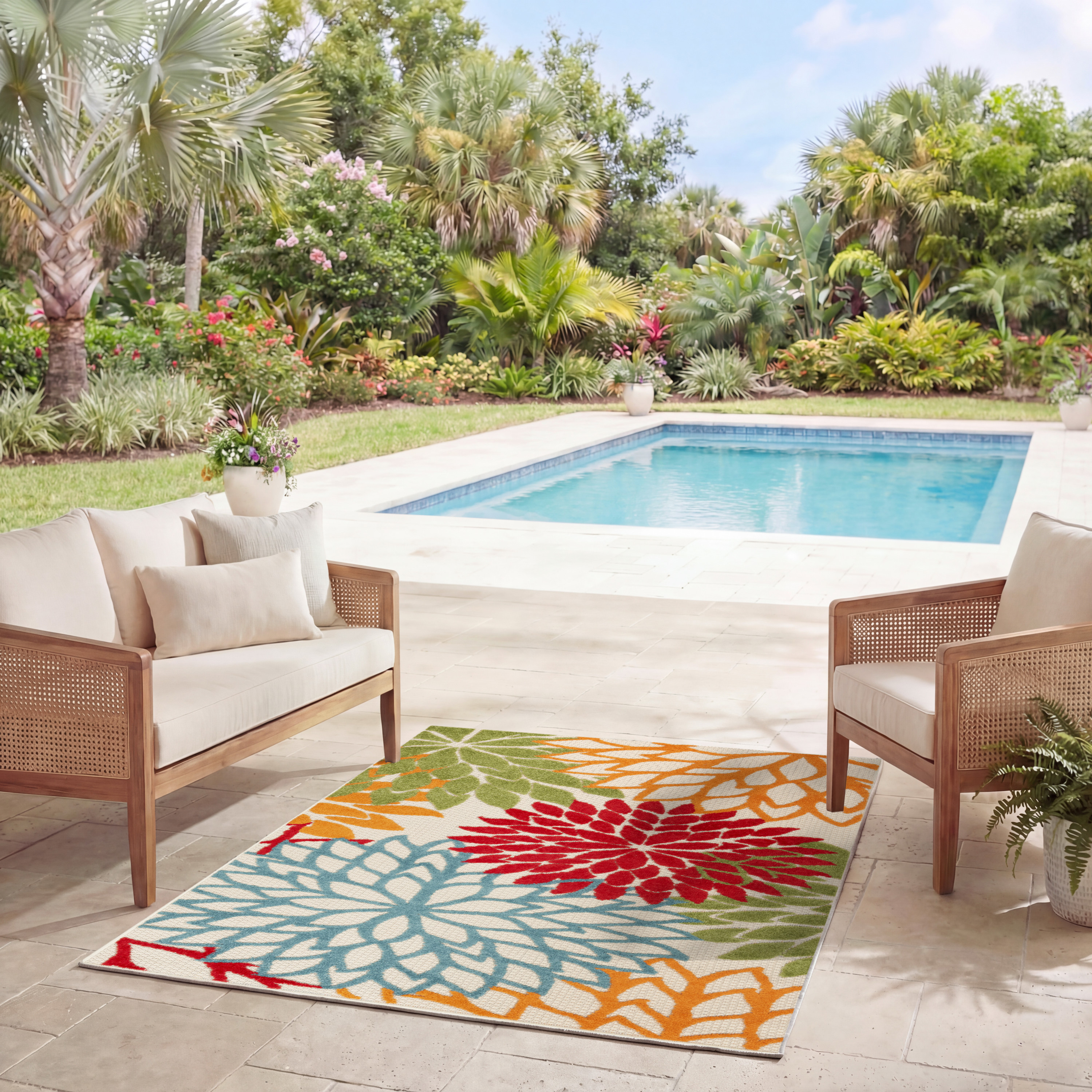 Nourison Aloha 5'3" x Square Green Tropical Rug
