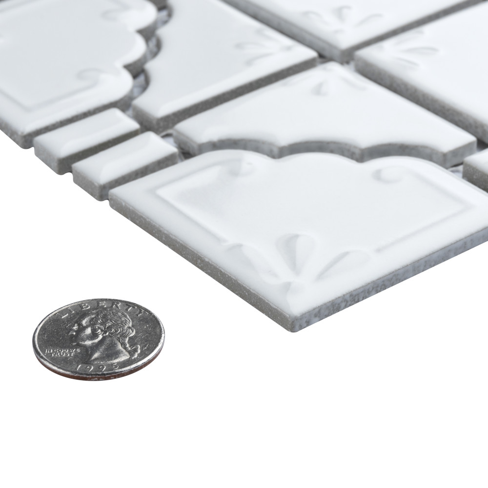 Sample – Hudson Moonbeam Glossy White Porcelain Mosaic Tile