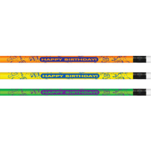 Neon Happy Birthday Pencils, Pack of 12