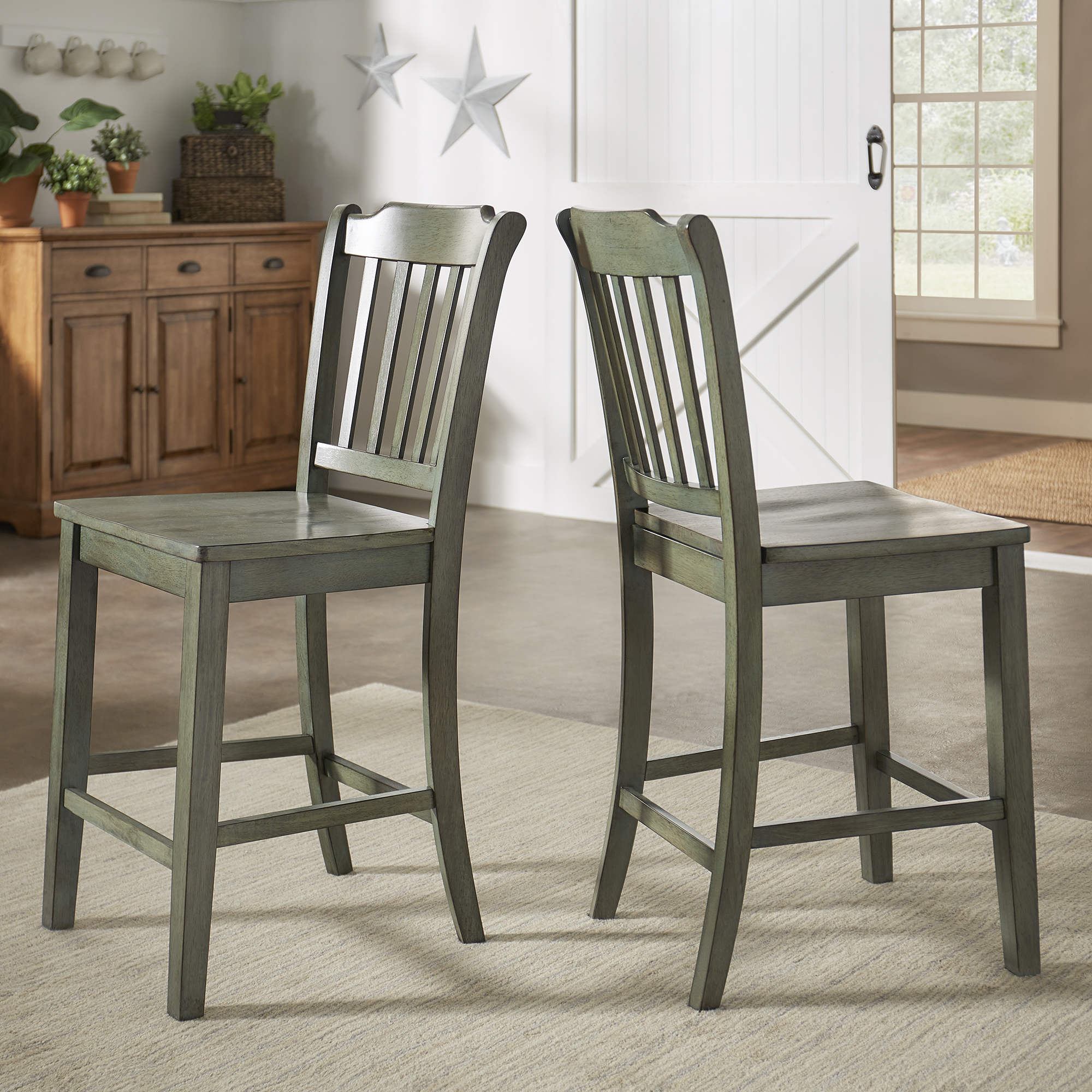 Slat Back Wood Counter Height Chairs (Set of 2)