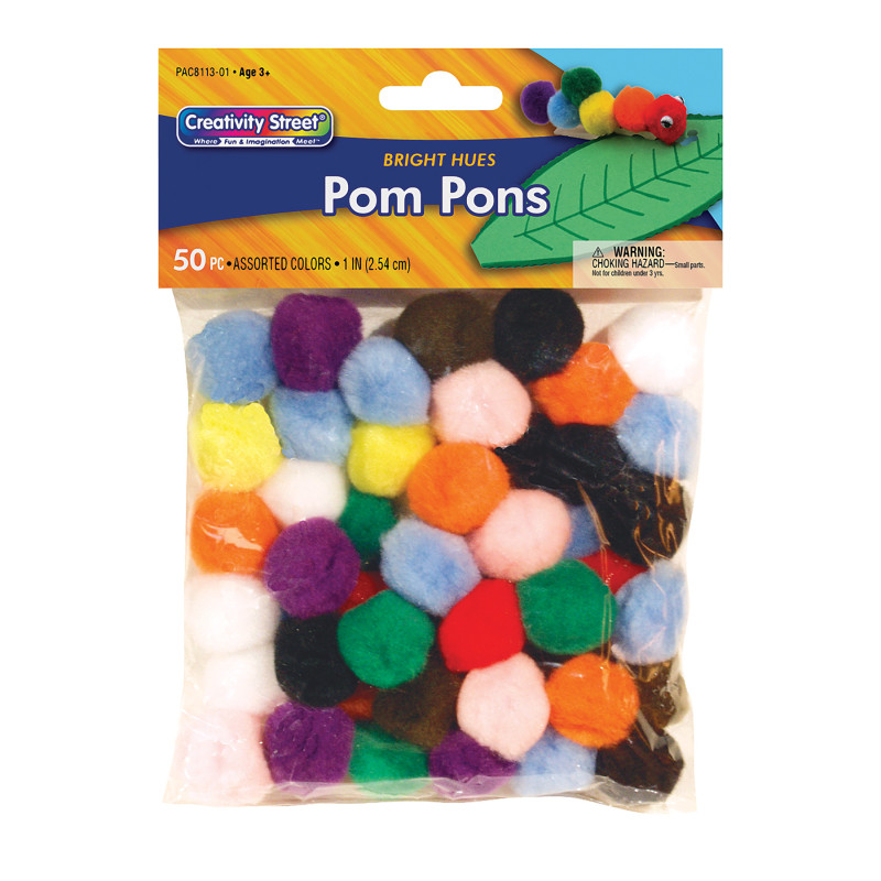 Pom Pons, Bright Hues, 1", 50 Pieces