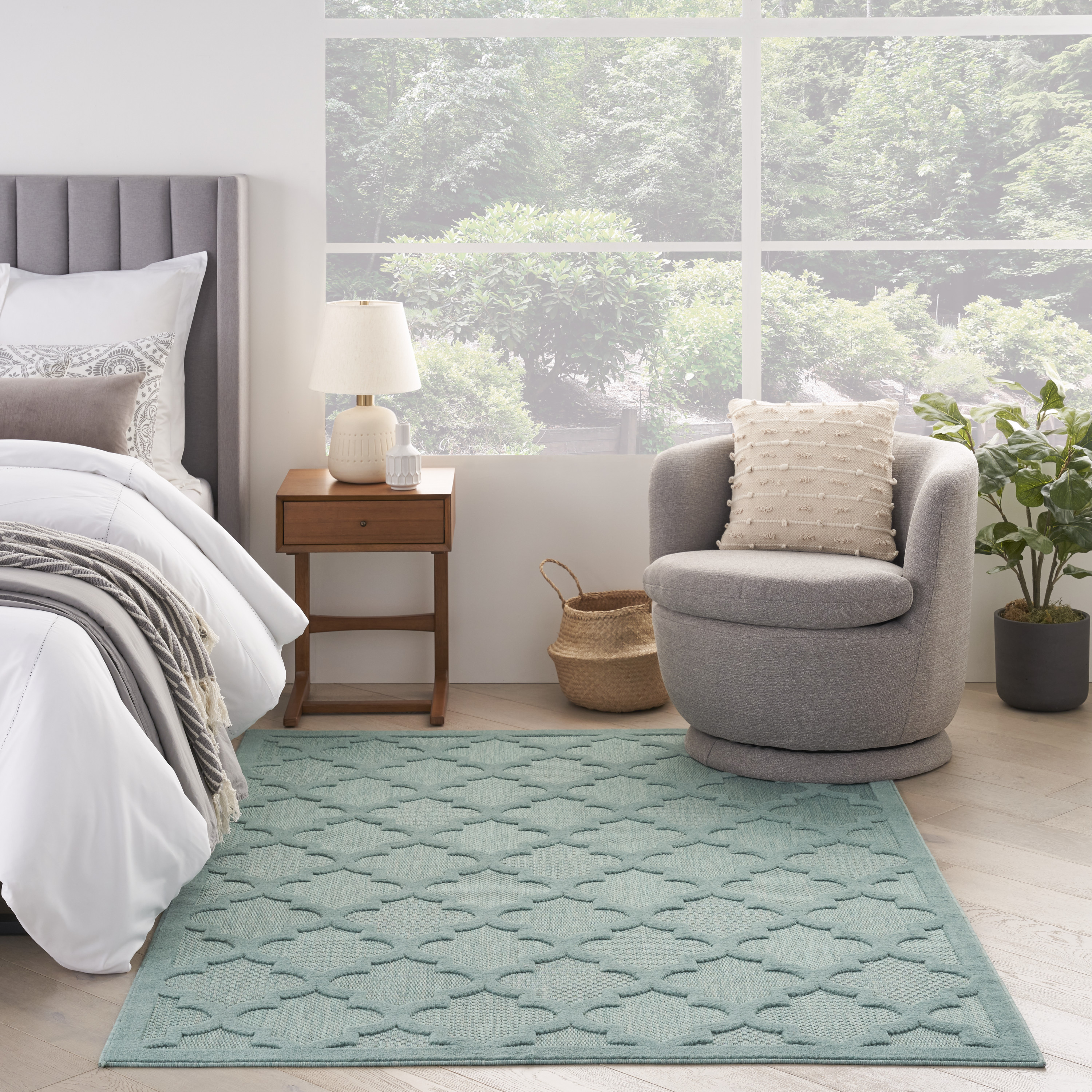 Nourison Easy Care 4' x 6' Aqua Teal Modern Rug
