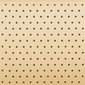 Beige perforated pegboard panel with evenly spaced circular holes fills the frame; static, serving as a plain, neutral backdrop under soft, even lighting.