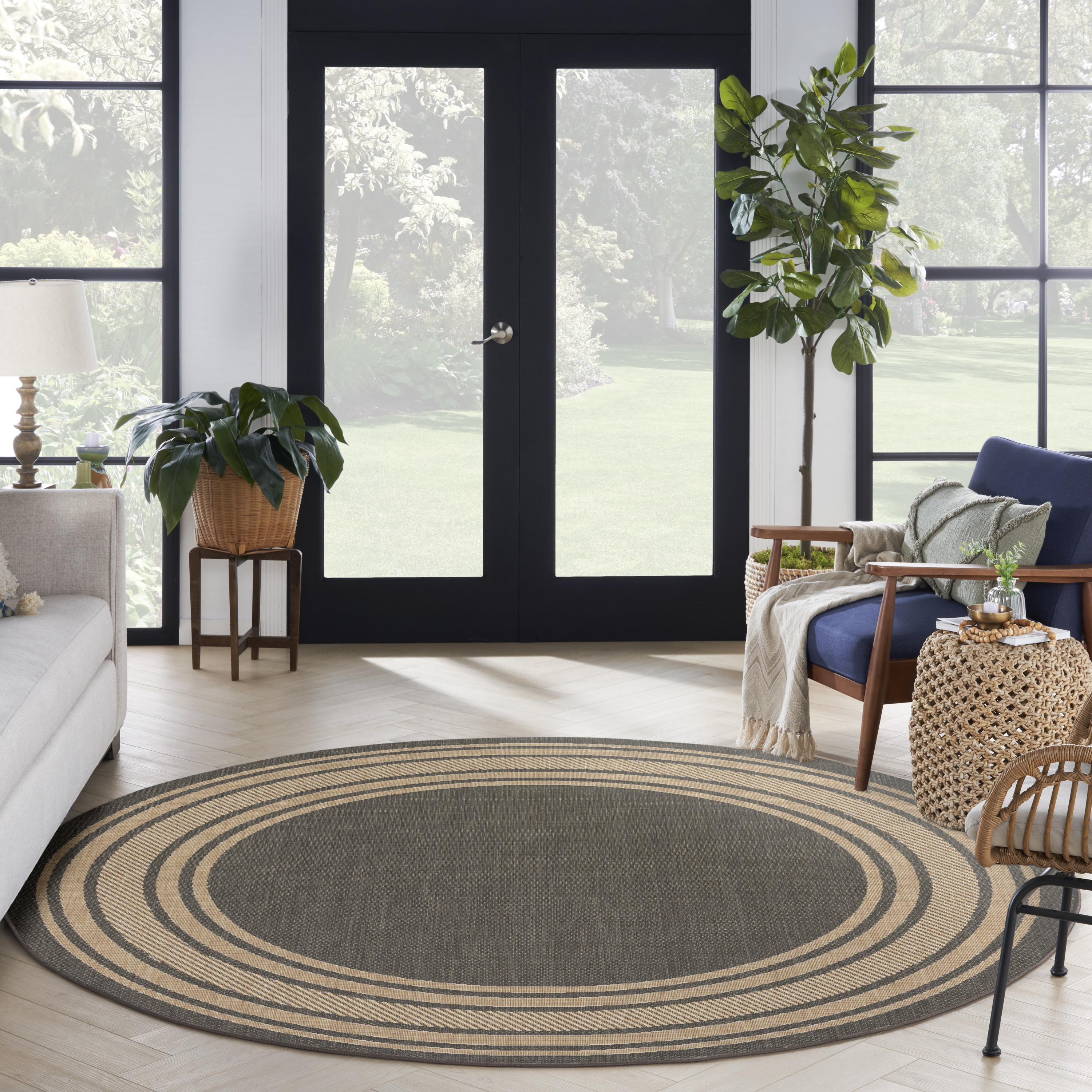 Nourison Horizon Indoor/Outdoor 5' x Round Charcoal Modern Rug