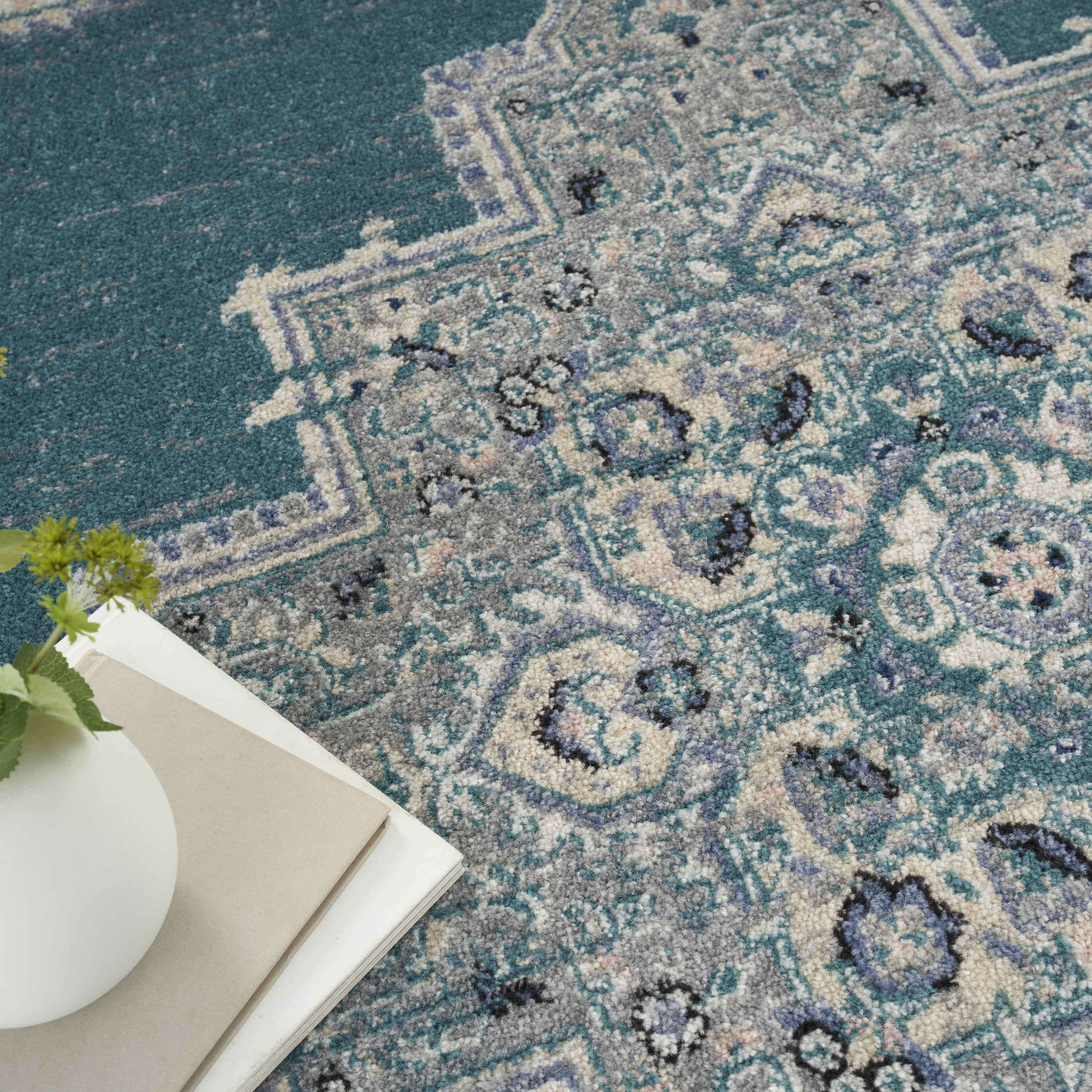Nourison Passion 5'3" x 7'3" Turquoise Grey Bohemian Indoor Rug