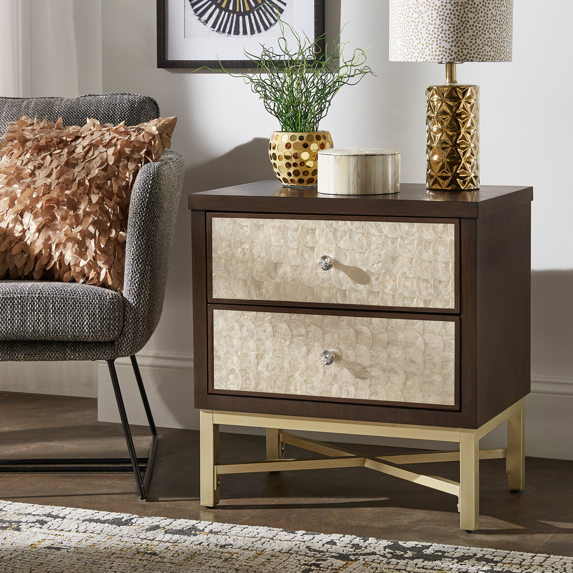 Accent End Table with 2 Shell Front Drawers