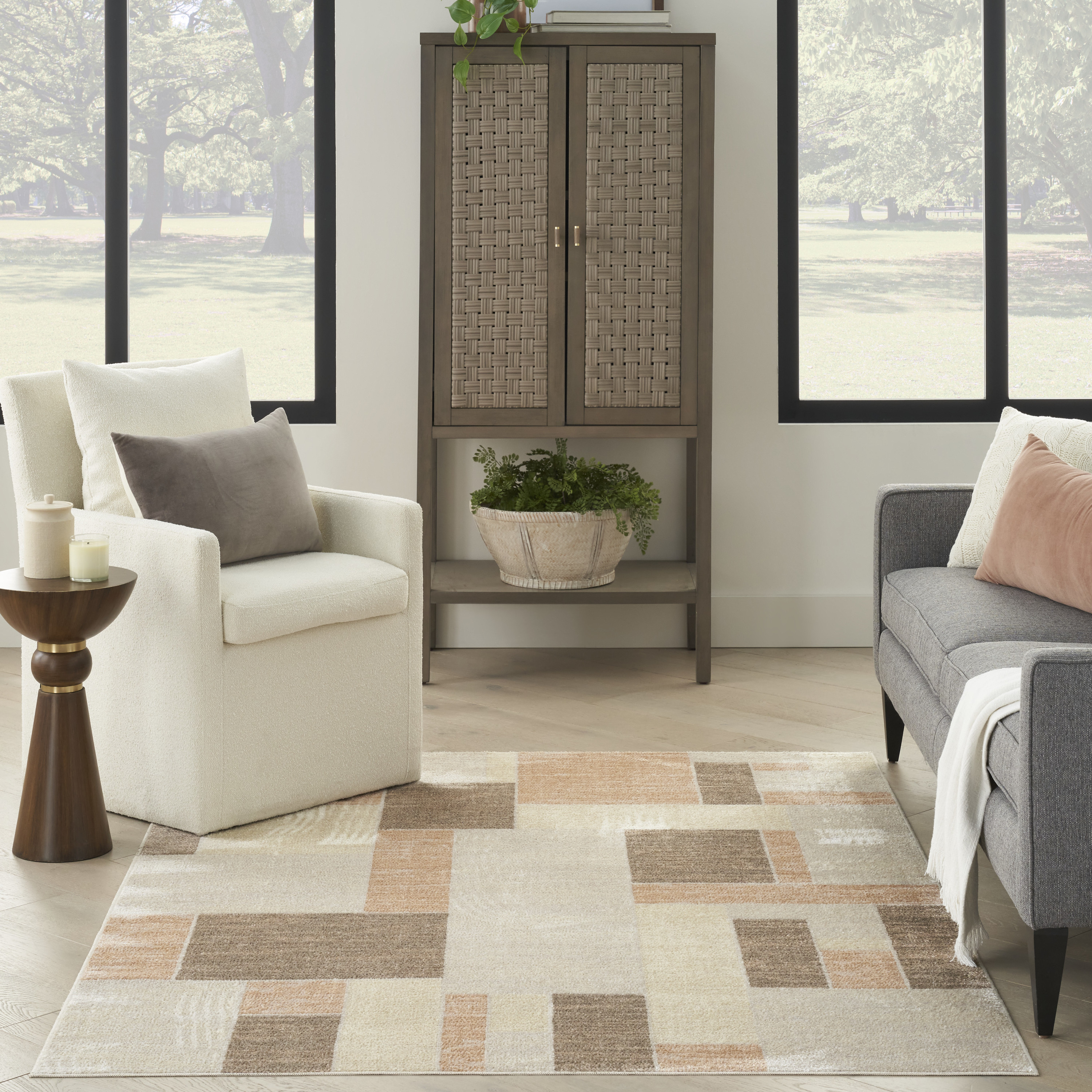 Nourison Astra Machine Washable 4' x 6' Beige Multicolor Modern Indoor Rug