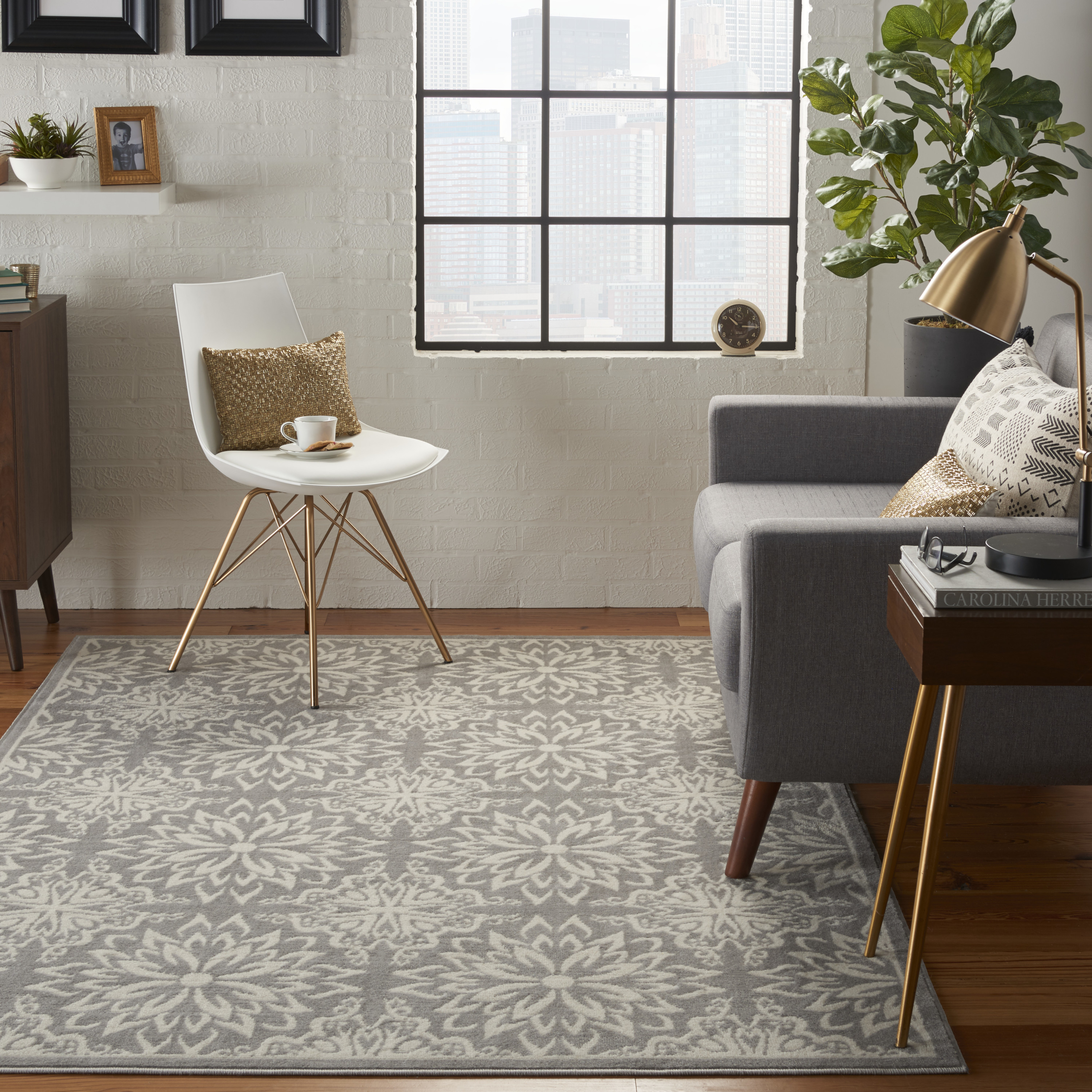 Nourison Jubilant 6' x 9' Ivory Grey Farmhouse Indoor Rug