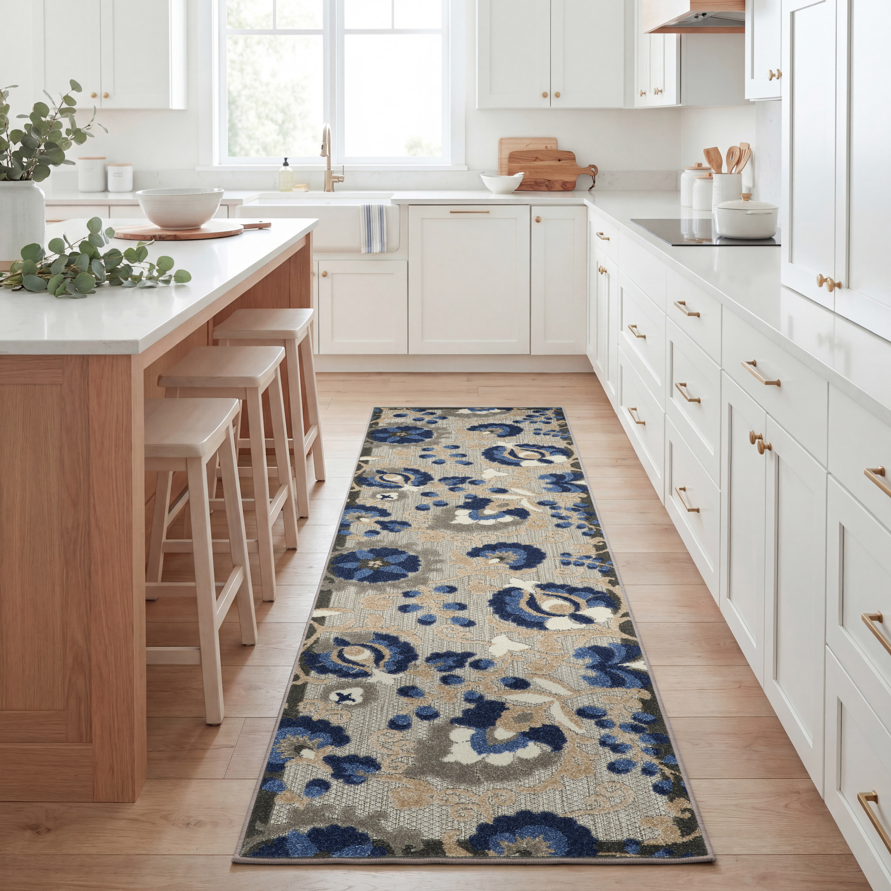 Nourison Aloha 2' x 6' Natural Blue Farmhouse Rug
