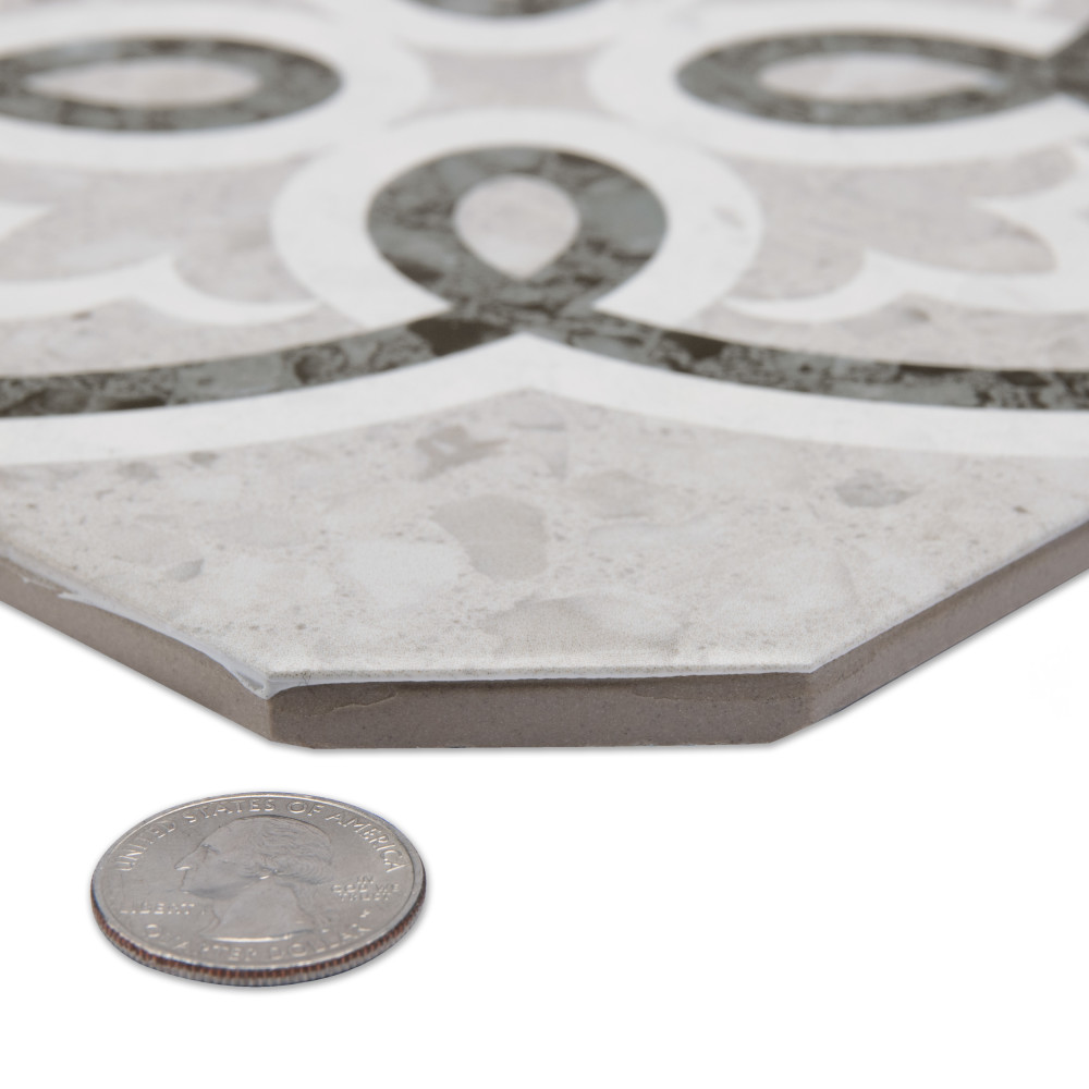 Riviera Octagon Garde Gris with Taco Nero 7-7/8 in. x 7-7/8 in. Porcelain Floor and Wall Tile