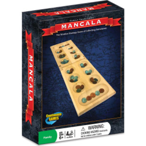 Wooden Mancala Board Game with Glass Stones