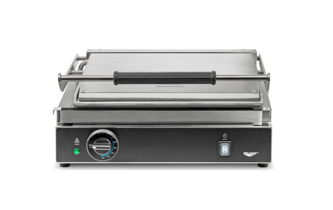 120-volt super-size panini sandwich grill with aluminum flat plates and NEMA 5-15P Plug