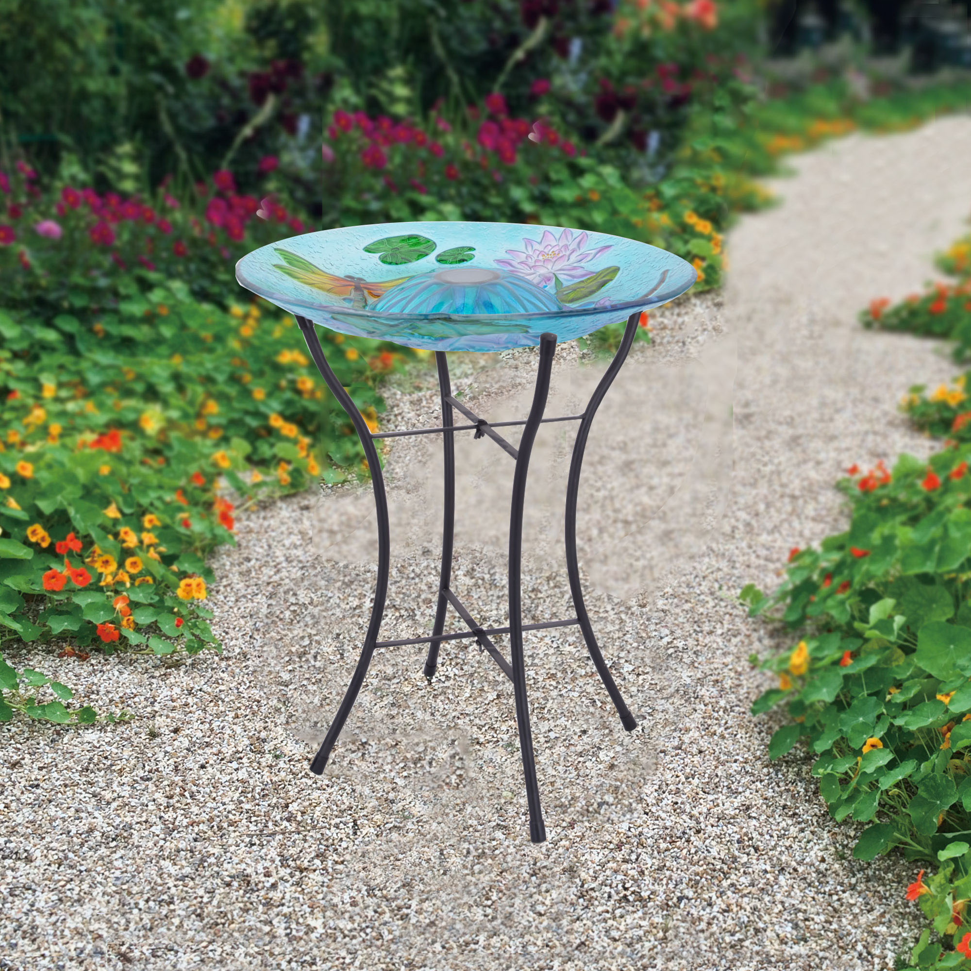 PEAKTOP SOLAR BIRD Bath Outdoor Garden Fusion Glass Dragonfly 3208900