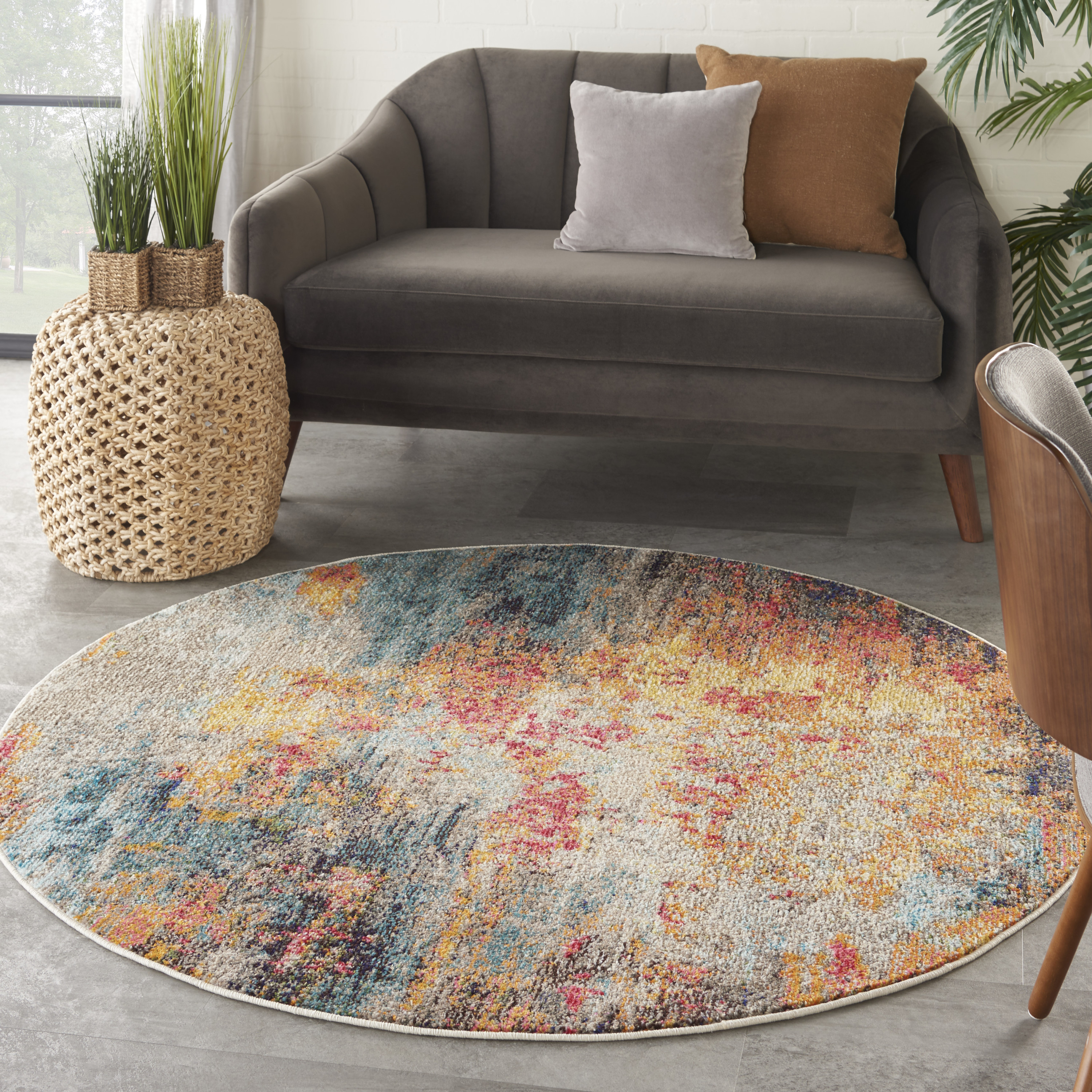 Nourison Celestial 4' x Round Multicolor Modern Indoor Rug