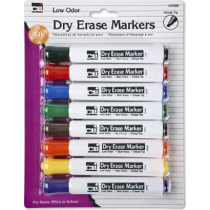 Dry Erase Markers, Barrel Style, Low Odor, Chisel Tip, Assorted Colors, Pack of 8