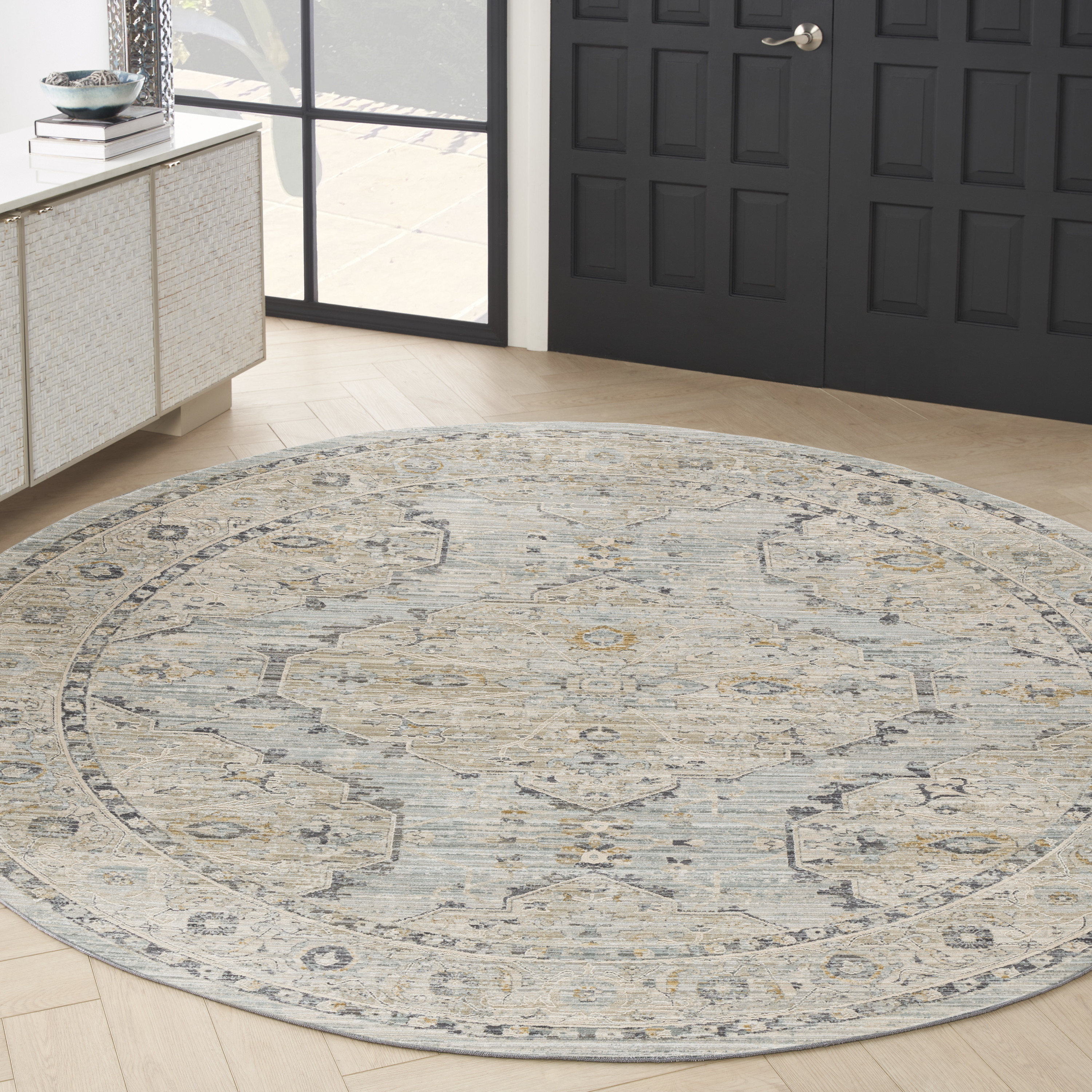 Nourison Lynx 7’10” x Round Light Blue Vintage Indoor Rug