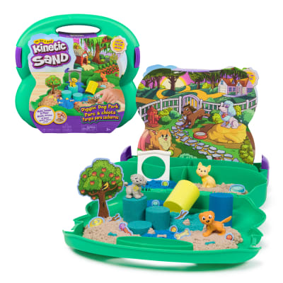 Kinetic Sand, Diggin’ Dog Park Set, 1.5lbs Play Sand, 3 Multipurpose Dog Tools, 2 Sand Tools, Reusable Storage Case, Sensory Toys for Kids Ages 3+