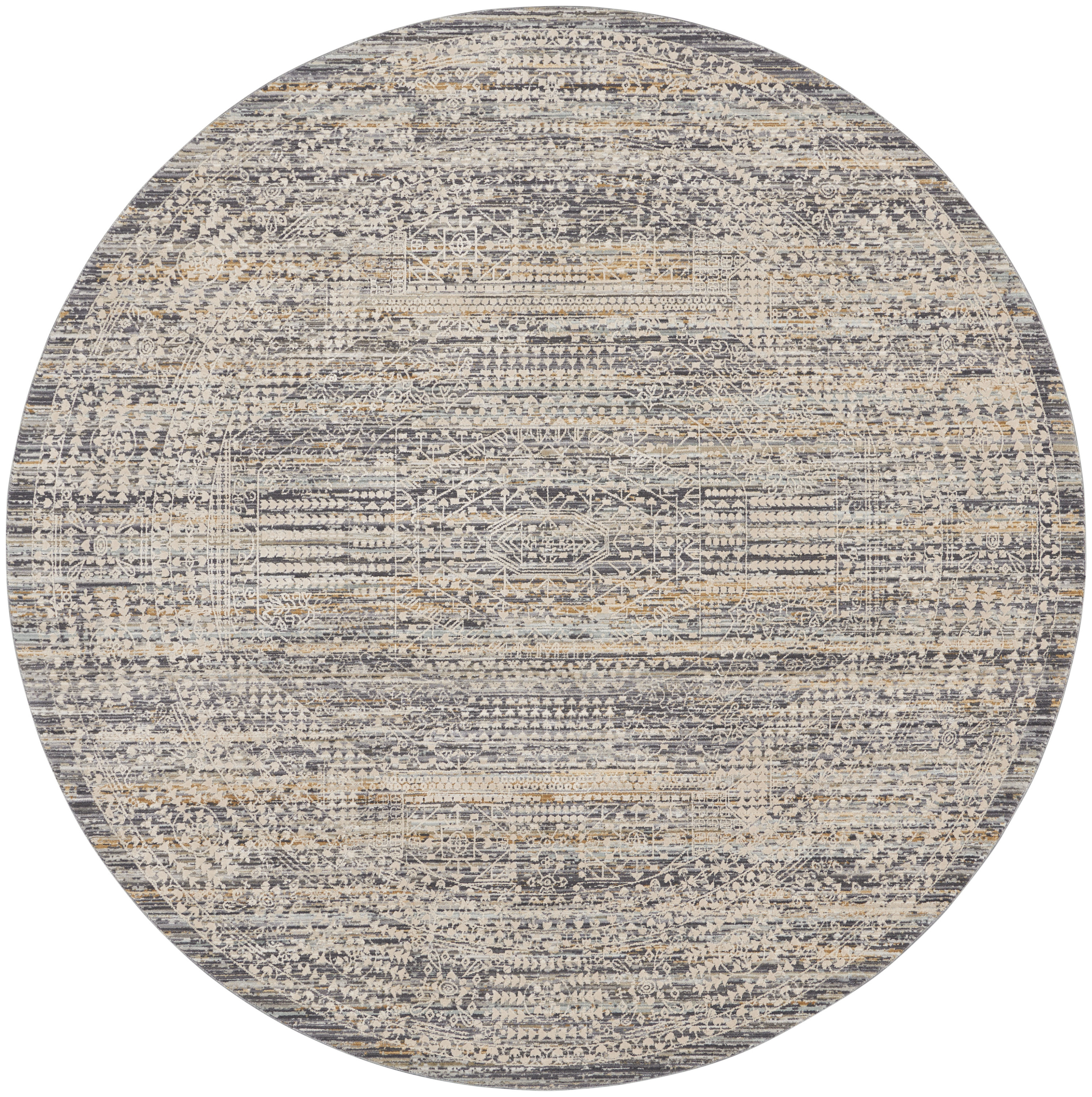 Nourison Lynx 7’10” x Round Ivory Slate Vintage Indoor Rug