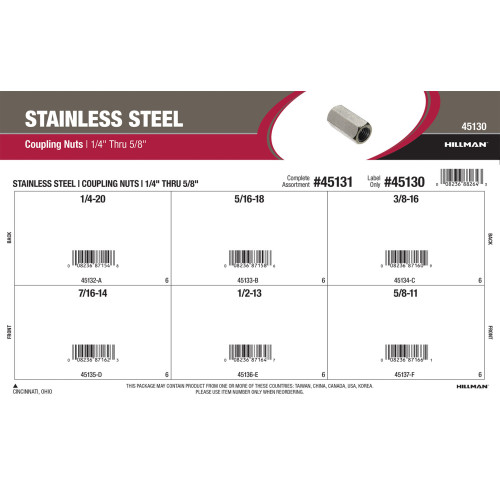 Stainless Steel Coupling Nuts Assortment (1/4