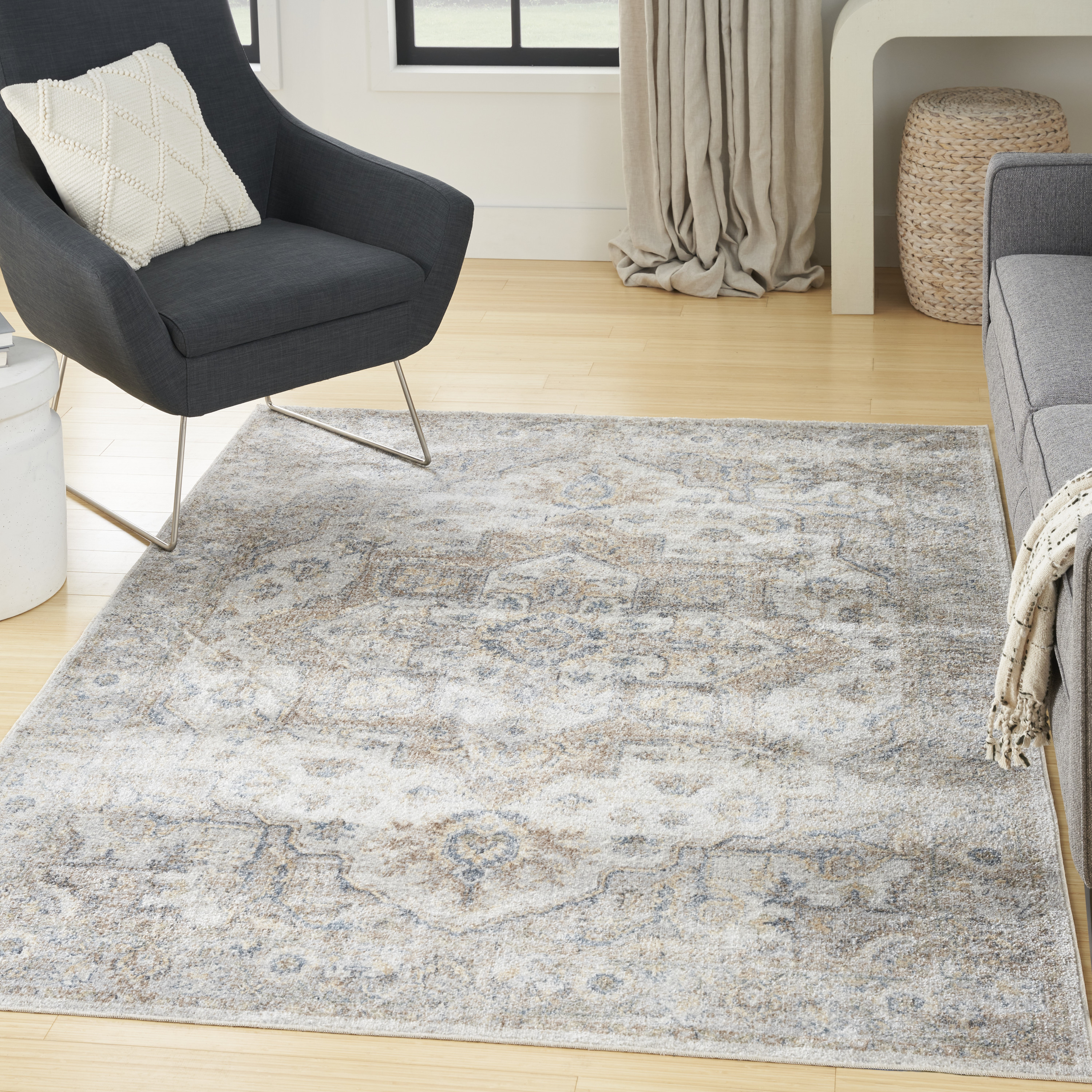Nourison Astra Machine Washable 4' x 6' Silver Grey Vintage Indoor Rug