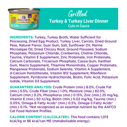 <p>Turkey, Turkey Broth, Water Sufficient for Processing, Dried Egg Product, Turkey Liver, Carrots, Dried Ground Peas, Natural Flavor, Guar Gum, Salt, Sunflower Oil, Marine Microalgae Oil, Dried Chicory Root, Ground Flaxseed, Sodium Phosphate, Potassium Chloride, Cranberries, Choline Chloride, Taurine, Vitamin E Supplement, Zinc Proteinate, Iron Proteinate, Calcium Carbonate, Tricalcium Phosphate, Cassia Gum, Xanthan Gum, Niacin Supplement, Thiamine Mononitrate, Copper Proteinate, Manganese Proteinate, Sodium Selenite, Vitamin A Supplement, d-Calcium Pantothenate, Vitamin B12 Supplement, Riboflavin Supplement, Pyridoxine Hydrochloride, Biotin, Folic Acid, Potassium Iodide, Vitamin D3 Supplement.									</p>
