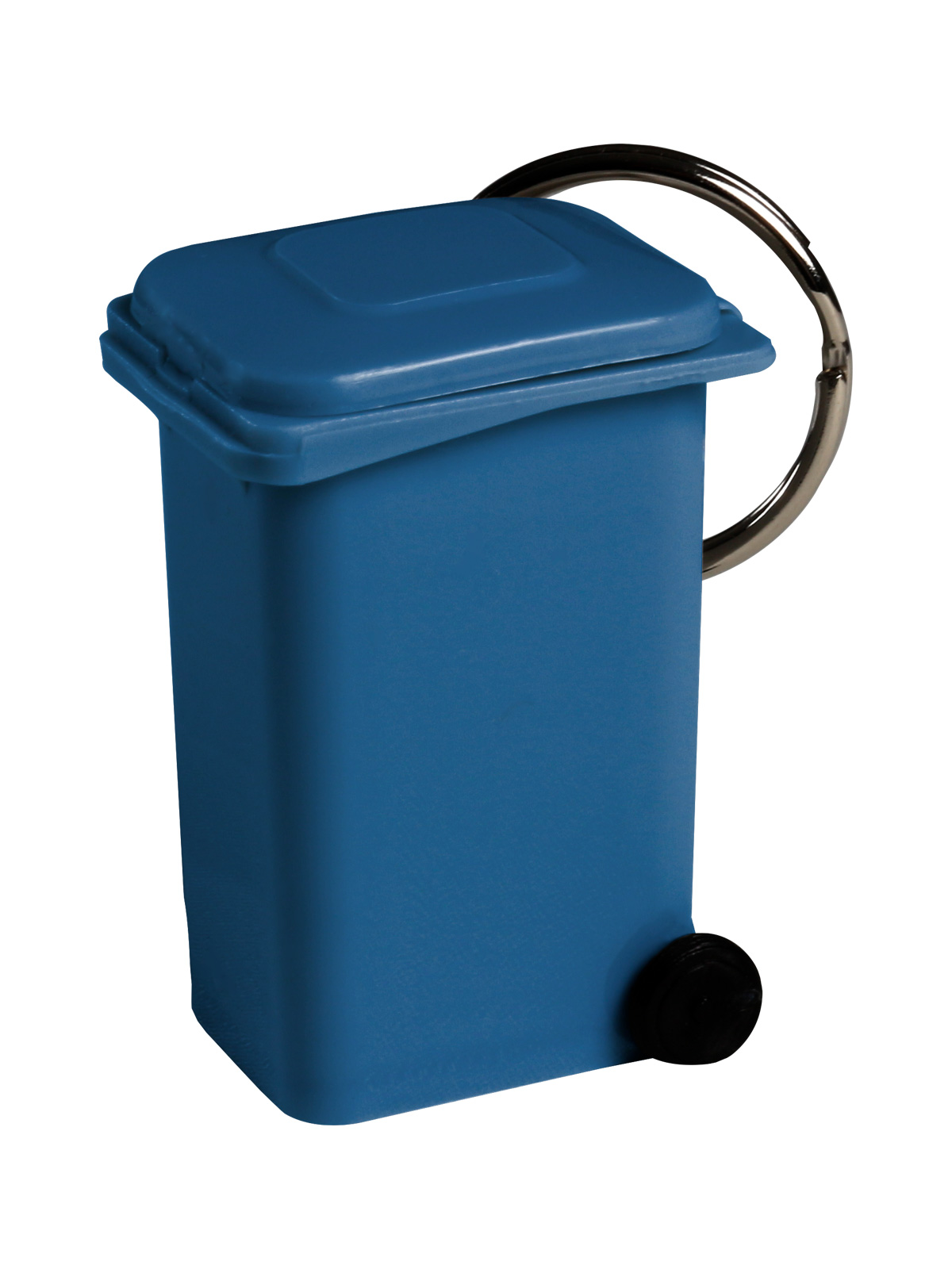 mini promotional roll out recycling cart keychain in busch blue post-consumer recycled material