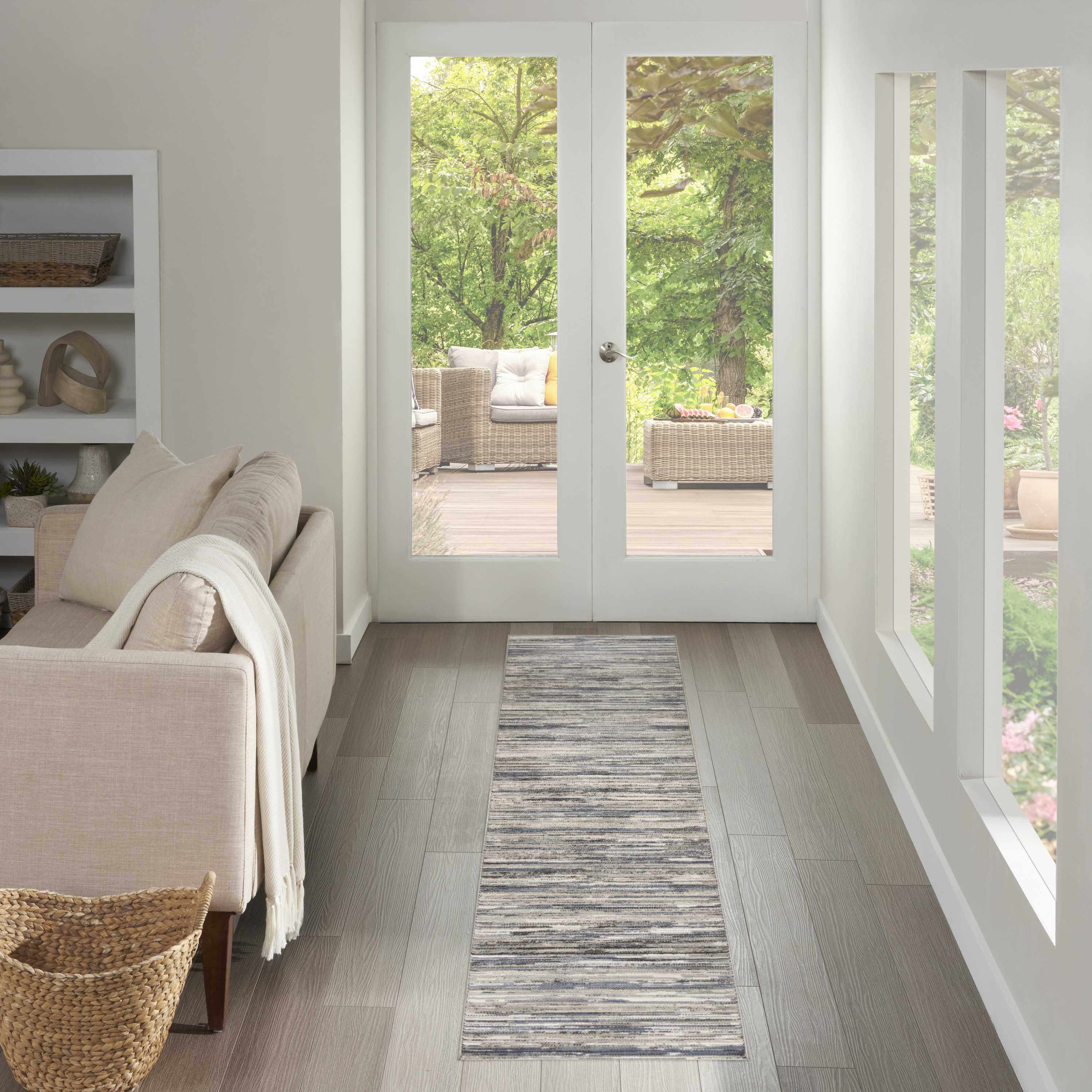 Nourison Serenity Home 2'2" x 7'6" Ivory Grey Blue Modern Indoor Rug