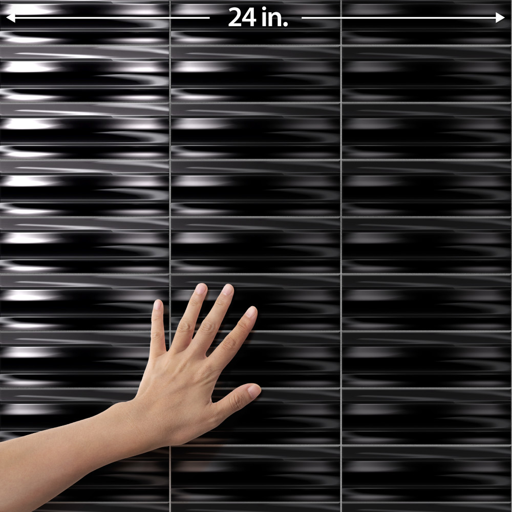 Crown Heights Maori Glossy Black 2-5/8 in. x 7-7/8 in. Ceramic Wall Tile