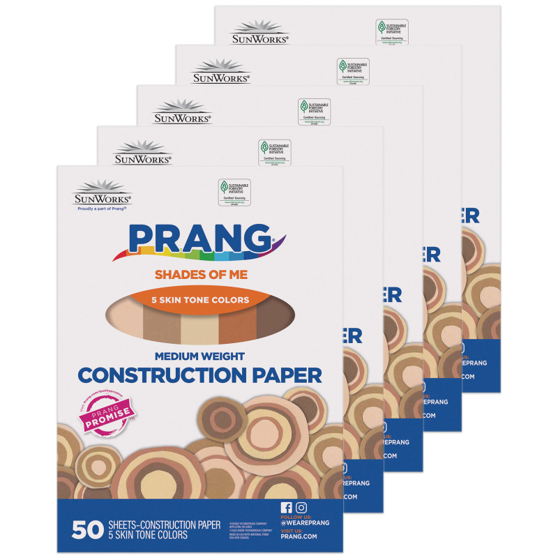 Shades of Me Construction Paper, Medium Weight, 5 Assorted Skin Tone Colors, 9" x 12", 50 Sheets Per Pack, 5 Packs