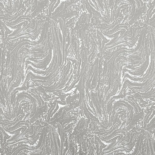 Gray-and-white marbled wallpaper with swirling vein pattern and matte texture, covering a flat vertical surface uniformly, set against a neutral, evenly lit background with no furniture or windows visible.