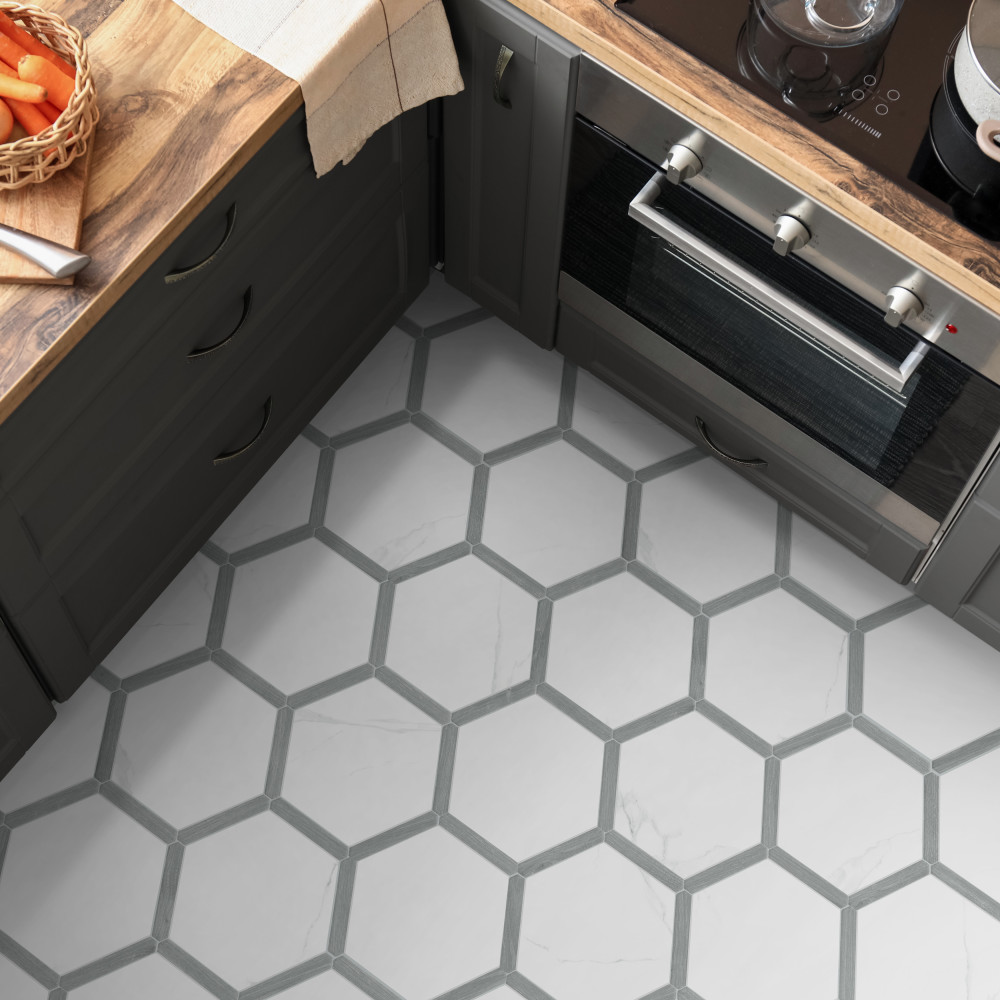 Marwood Panal Calacatta with Grey Picket 8-5/8 in. x 9-7/8 in. Porcelain Floor and Wall Tile